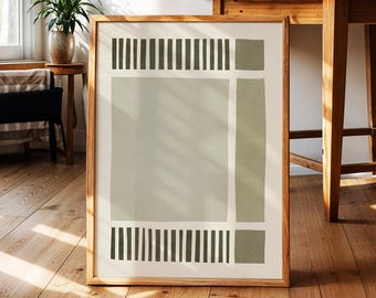 Olive Stripe Grid Abstract Print — Geometric Color Block Sage Wall Art