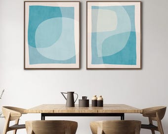 Light Blue Tones Living Room Art Set | Fresh Neutral Dorm Bedroom Japandi Art