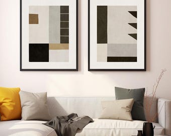 Living Room Wall Art Prints, Geometric Muted Tones Abstract Art on Canvas or Paper