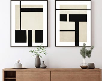 Abstract Geometric Set, Modern Minimalist Prints, Black Beige Gallery Wall Decor
