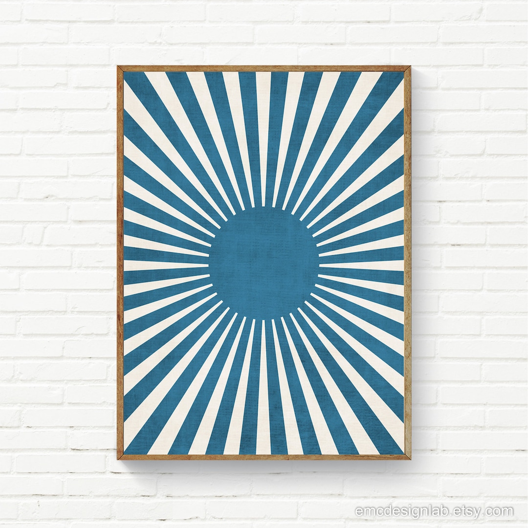Blue Sun Rays Sunburst Art Print Large Wal Art MCM Decor Etsy blue-sun-rays-sunburst-art-print-large-wal-art-mcm-decor-etsy