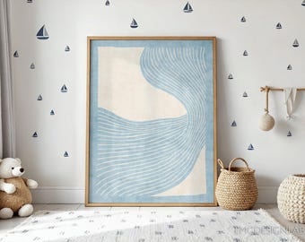 Blue Wave Abstract Wall Art Print - Modern Minimalist Coastal Home Decor