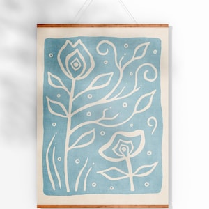 Minimalist Abstract Flower Art Print Light Blue Color Sky Blue Baby Blue Prints