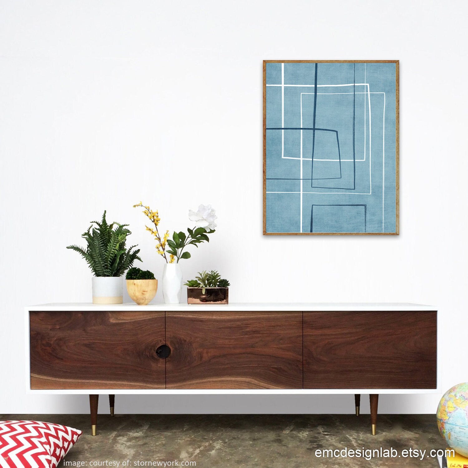 Light Blue Minimalist Wall Art Print Black White Lines Abstract ...