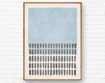 Sky Blue Minimalist Abstract Wall Art  Print Linen Texture Neutral Tones Original Artwork Light Gray Light Blue Minimalism