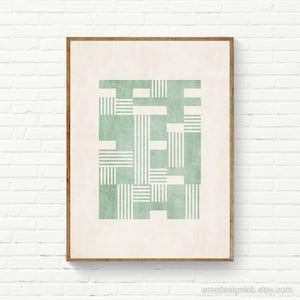 Geometric Abstract Composition Aquamarine Green off white artwork, minimal modern sage mint green wall art, graphic design digital art