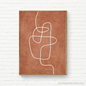 Dark Terracotta Wall Art Rich Texture Minimalist Line Art Print Modern Boho Line Art Artwork Simple Minimal Elegant Boho Prints