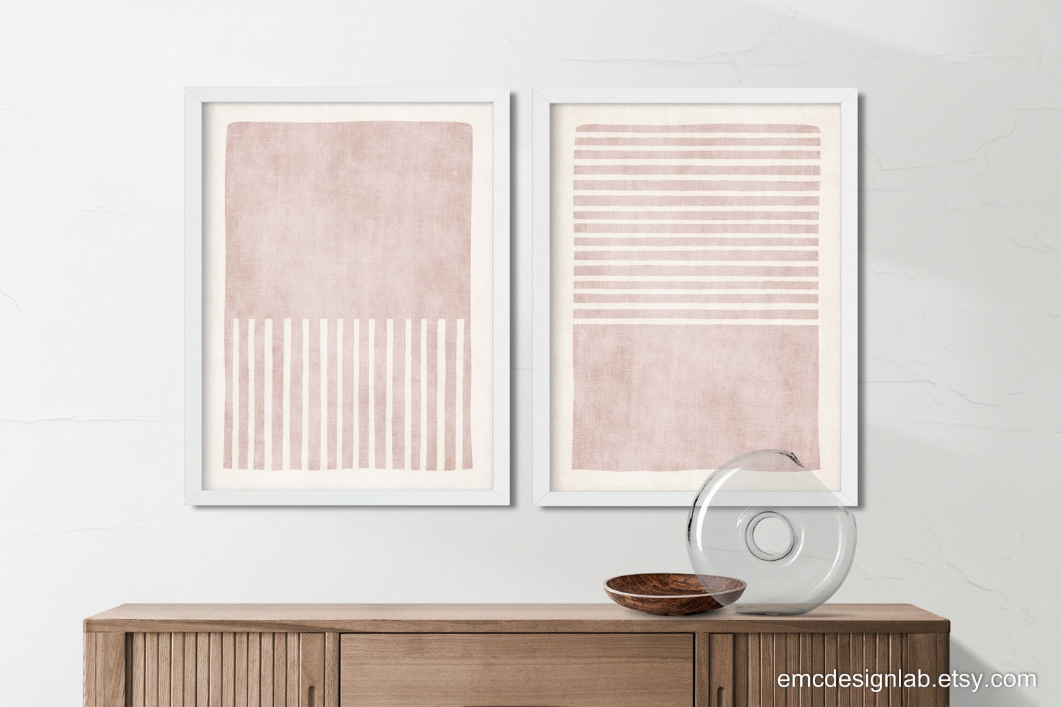 Neutral Colorblocked Set Blush Pink Minimalist Art Set Print Neutral Color Block White Pink ...