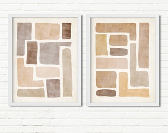 Conjunto de láminas de arte abstracto: tonos tierra, beige, marrón y arena.