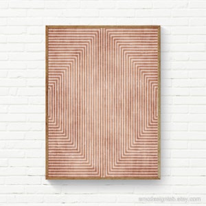 Terracotta Minimalist Design Artwork Bold Lines Abstract Art Bedroom Boho Neutral Terra Wall Art Neutral Digital Linocut Artwork