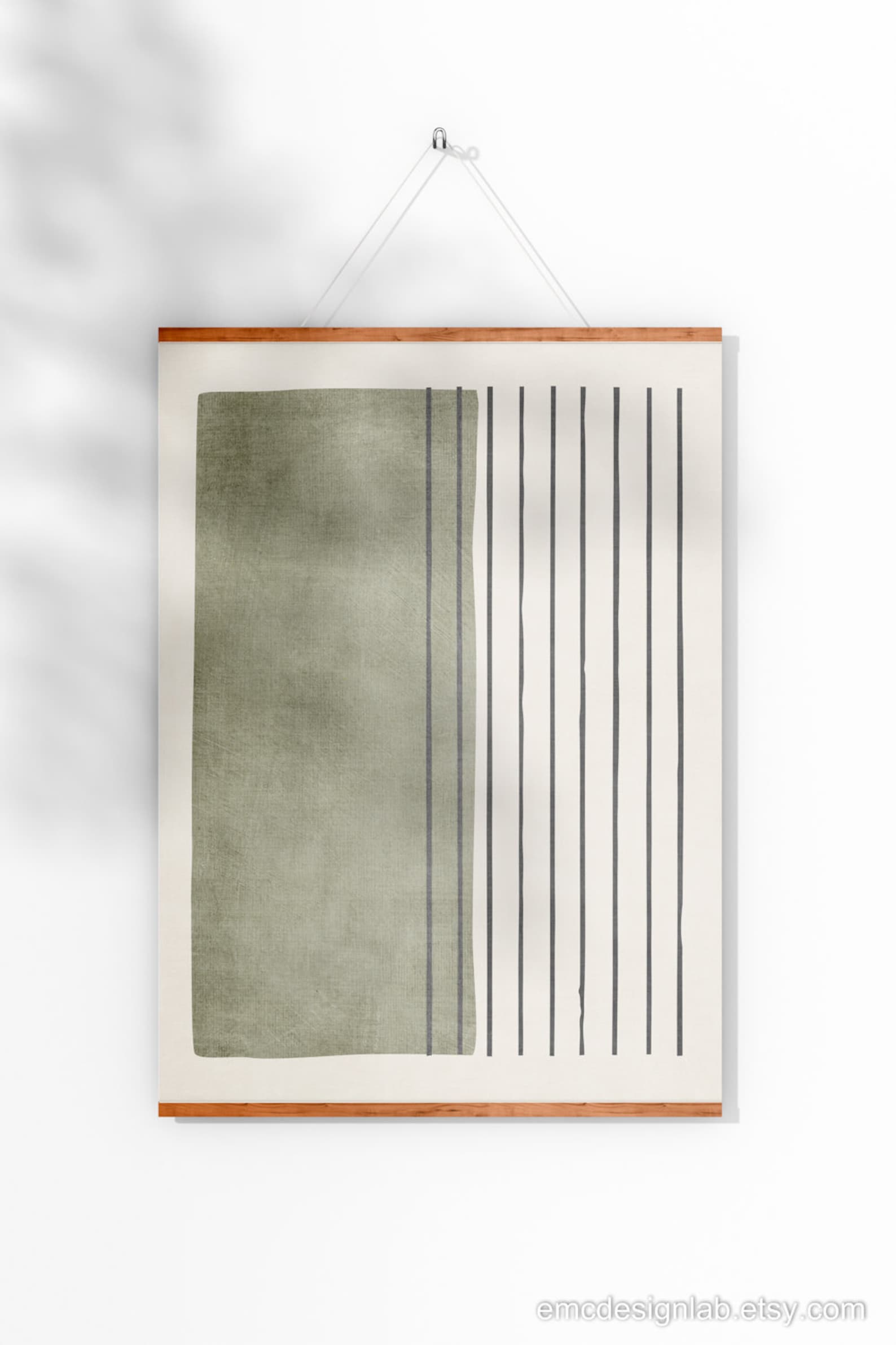 Green Color Block Black Lines Artwork Modern Simple Print Linen Rich ...