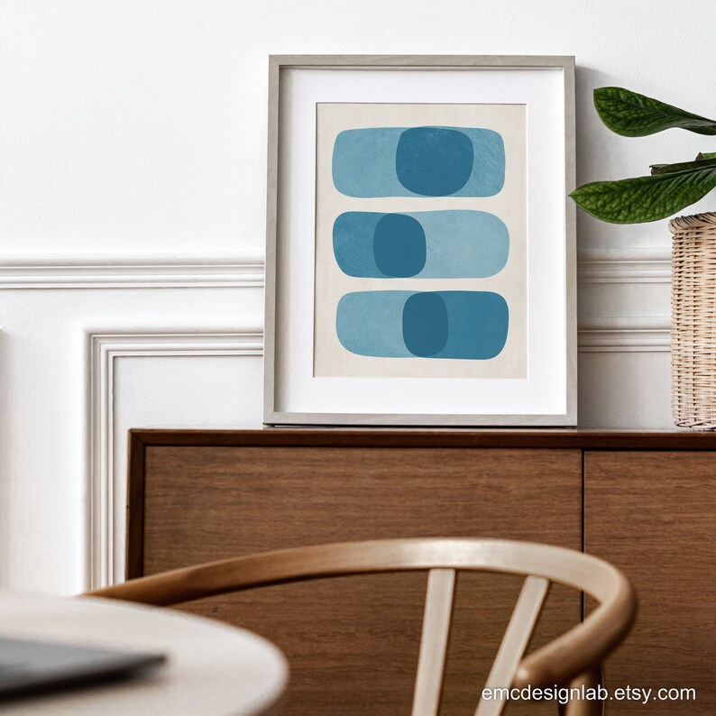 Minimalist Blue Tones Wall Art Shades of Blue Teal Rounded Etsy