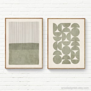 Minimalist Modern Green Wall Art Print Set / Green Color Block Green Half Circles Abstract Artworks / Exclusive Prints