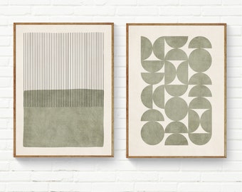 Minimalist Modern Green Wall Art Print Set / Green Color Block Green Half Circles Abstract Artworks / Exclusive Prints