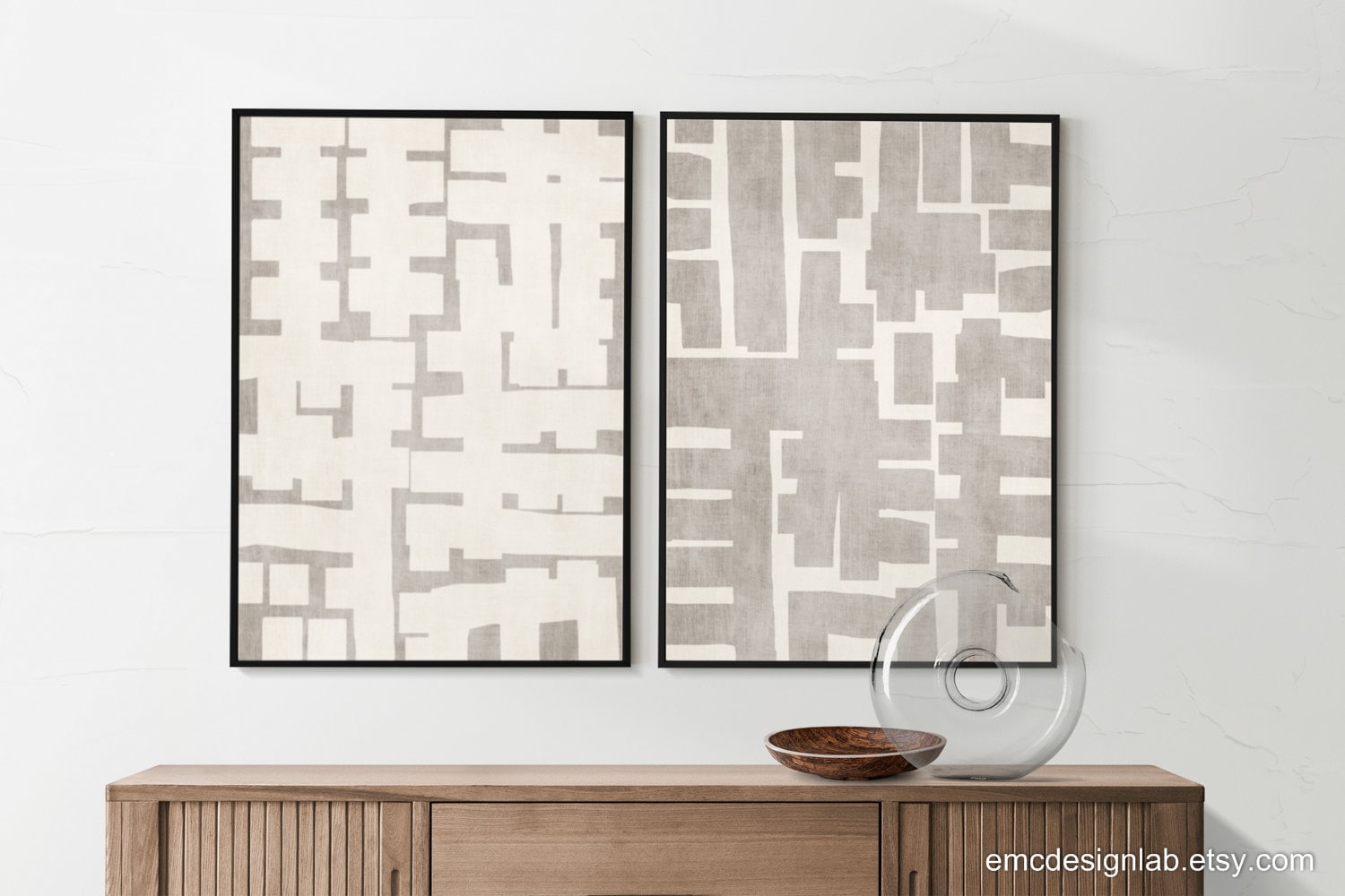 Original Abstract Beige Wall Art Set of 2 Prints Neutral Art - Etsy