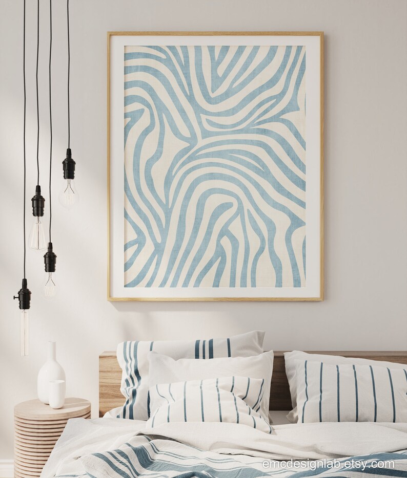 Light Blue Abstract Minimalist Lines Wall Art / Baby Blue Etsy