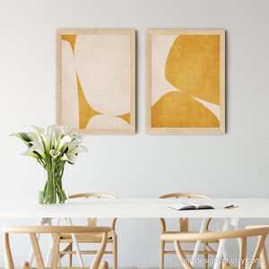 Mustard Yellow Minimalist Abstract Art Set 2 Prints Rounded Shape ...
