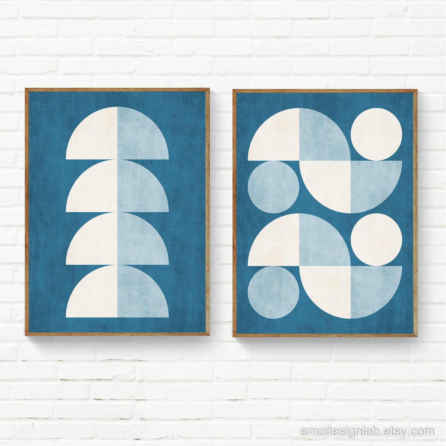 Teal White Light Blue Minimalist Abstract Geometric Wall Art Print ...