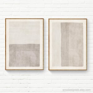 Minimalist Neutral Beige Set of 2 Art Prints, Large Neutral Wall Art Set, Beige Color Block & Lines Print Set of 2, Neutral Minimalism