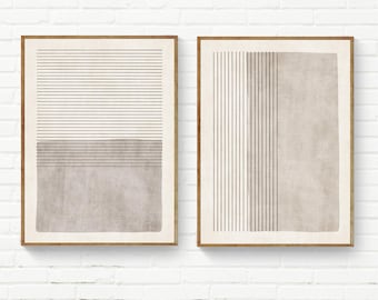 Minimalist Neutral Beige Set of 2 Art Prints, Large Neutral Wall Art Set, Beige Color Block & Lines Print Set of 2, Neutral Minimalism