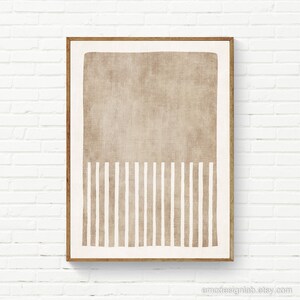 Light Tan Beige Sable Sand Wall Art Print Simple Minimalist Vertical White Lines Minimal Boho Digital Painting Artwork