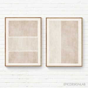 Juego de 2 impresiones en tonos neutros de color tostado claro, diseño minimalista, arte de pared elegante y neutro