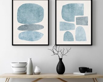 Serene Abstract Blue Shapes Gallery Wall Art Set - Modern Minimalist Decor