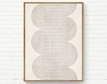 Neutral minimalistisk boho-inredning, minimalistisk beige linjer väggkonst, eleganta sovrumstryck
