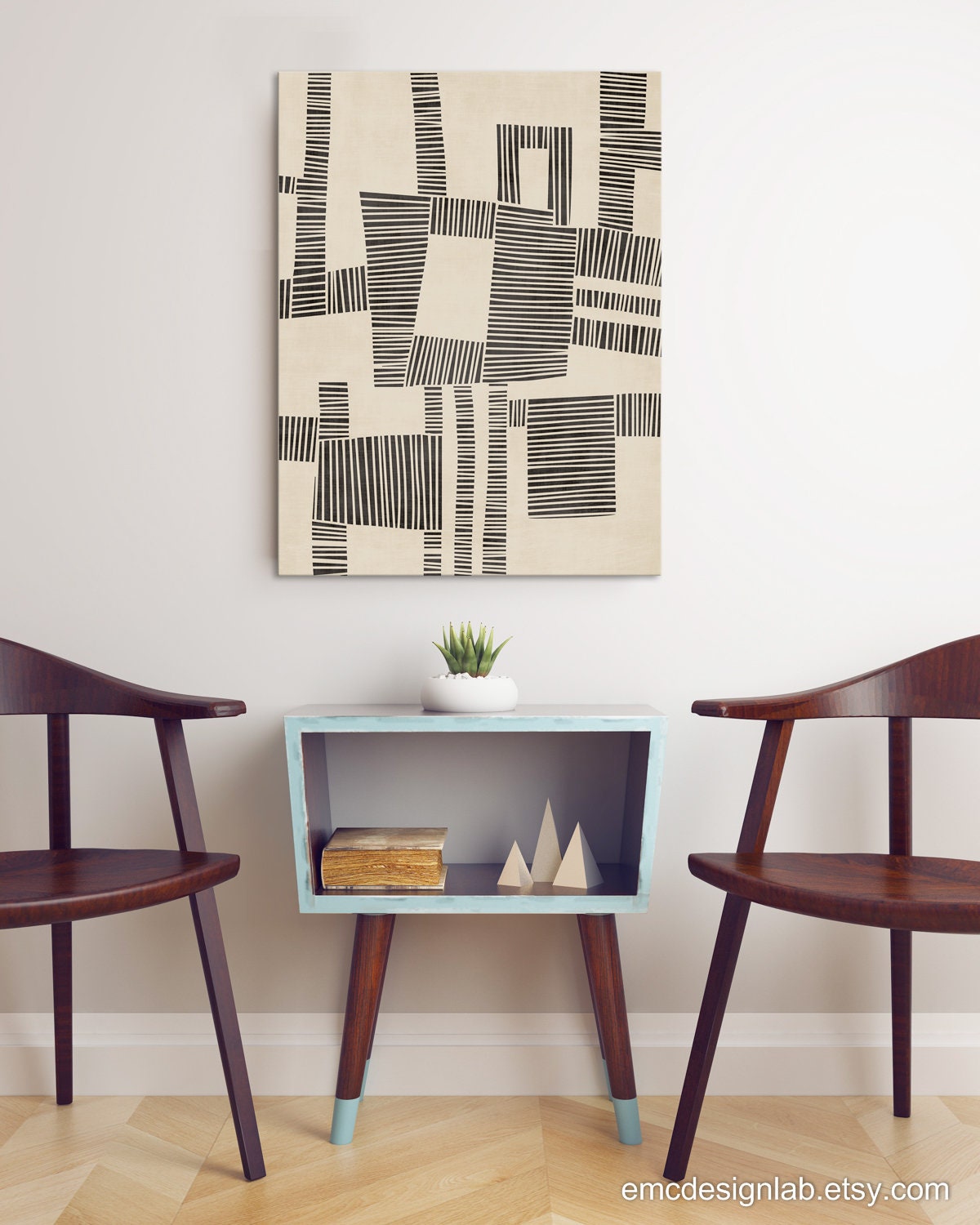 Offwhite Black Lines Digital Linocut Artwork / Modern Minimalism ...