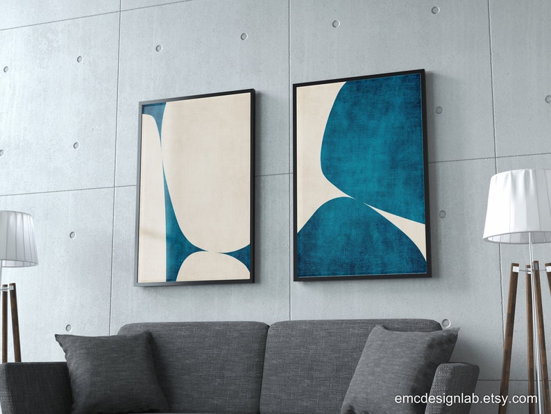 Minimalist Modern Dark Teal Cream Abstract Wall Art Print Canvas Custom ...