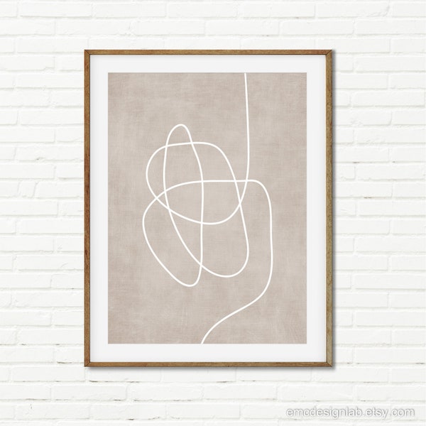 Light Beige White Line Art Print Minimalist Design Bedroom Bathroom Original Art