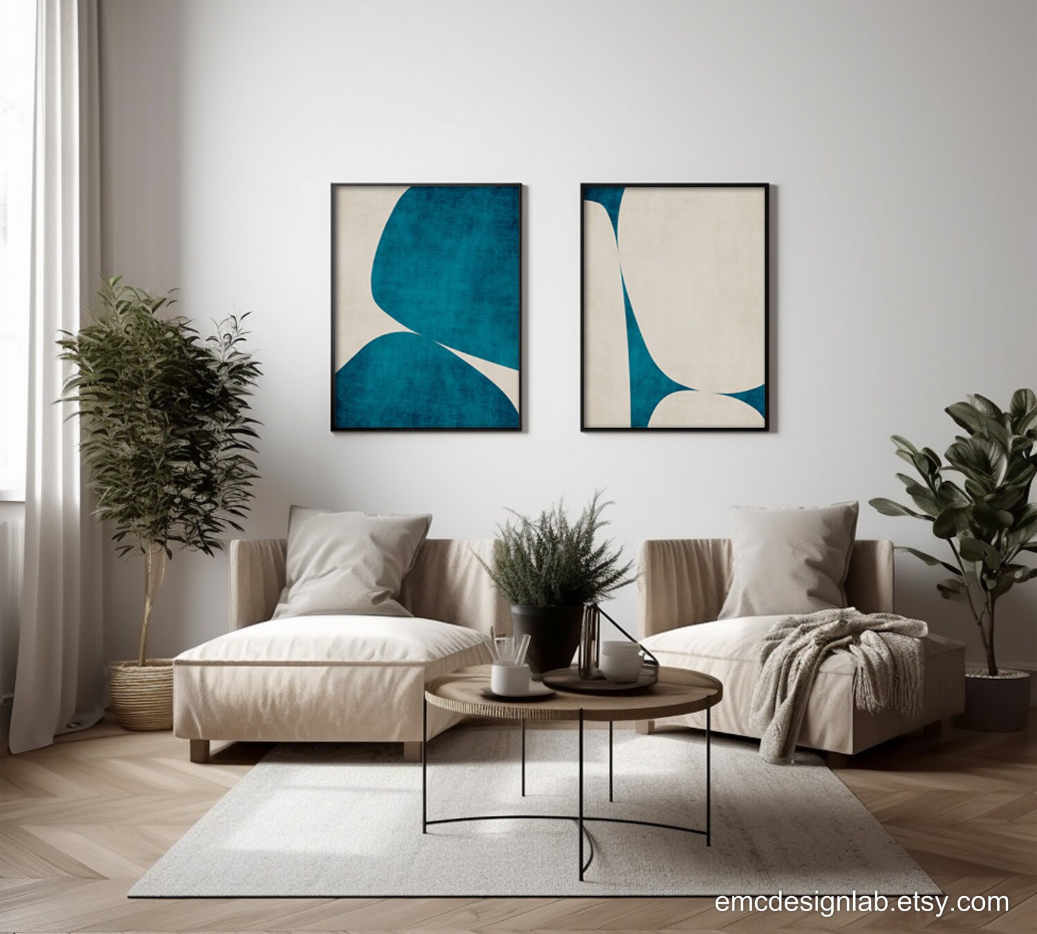 Minimalist Modern Dark Teal Cream Abstract Wall Art Print Canvas Custom ...