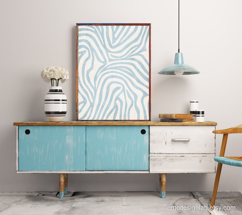 Light Blue Abstract Minimalist Lines Wall Art / Baby Blue Etsy