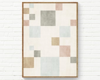 Minimalist Geometric Neutral Print, Minimal Bedroom Soft Pale Muted Wall Art