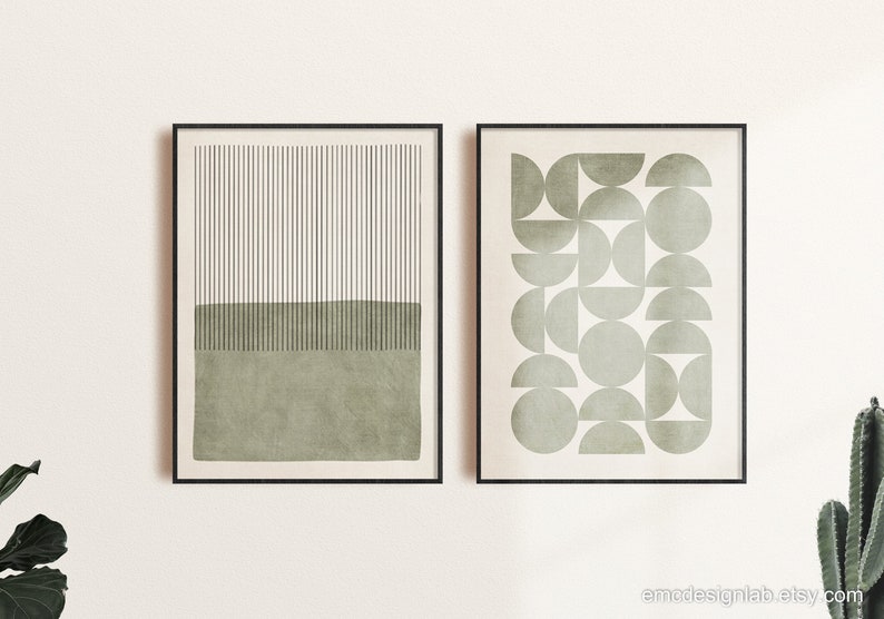 Minimalist Modern Green Wall Art Print Set / Green Color Block Green ...