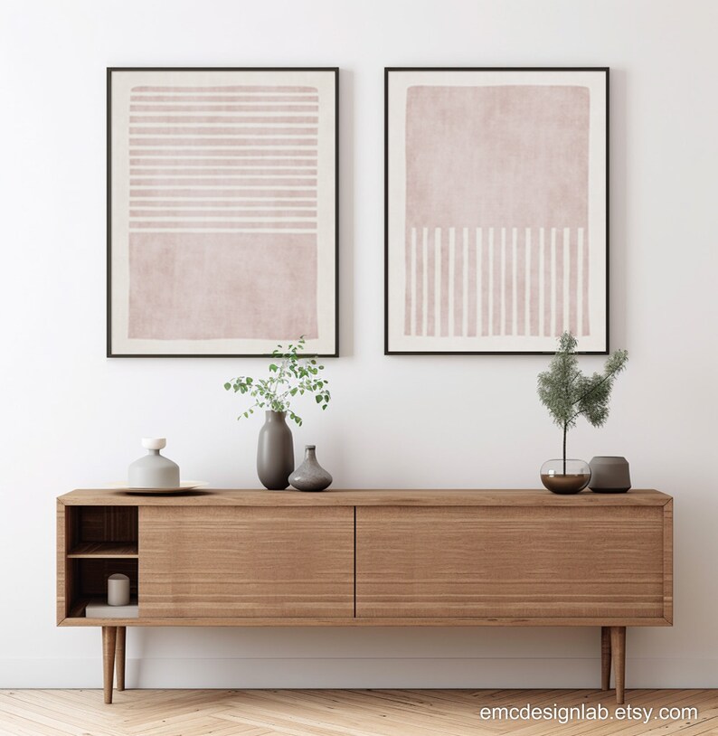 Neutral Colorblocked Set Blush Pink Minimalist Art Set Print Neutral Color Block White Pink ...