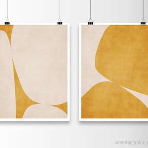 Mustard Yellow Minimalist Abstract Art Set 2 Prints Rounded Shape ...