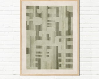 Sophisticated Elegance Muted Sage Art Print — Calm Linear Abstract for Living Room or Office