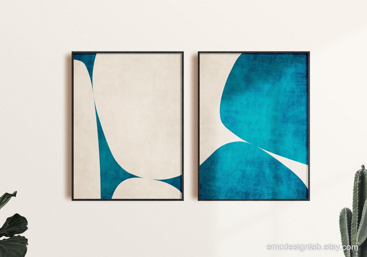 Minimalist Modern Dark Teal Cream Abstract Wall Art Print Canvas Custom ...