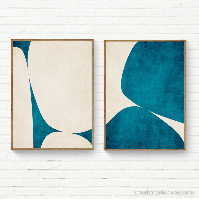Minimalist Modern Dark Teal Cream Abstract Wall Art Print Canvas Custom ...