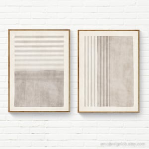 Minimalist Neutral Beige Set of 2 Art Prints, Large Neutral Wall Art Set, Beige Color Block & Lines Print Set of 2, Neutral Minimalism