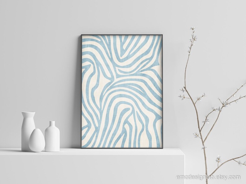 Light Blue Abstract Minimalist Lines Wall Art / Baby Blue Etsy
