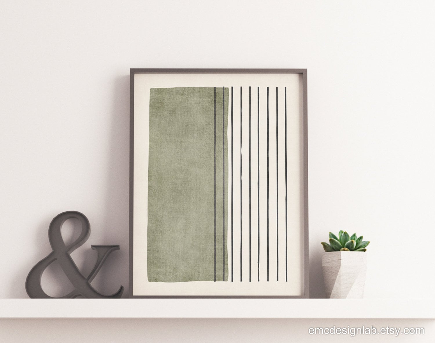 Green Color Block Black Lines Artwork Modern Simple Print Linen Rich ...