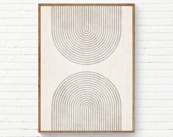 Minimalistiskt konsttryck med beige linjer: Retro modern väggdekor