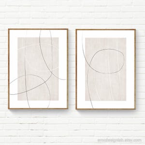 Minimalist Light Beige Set of 2 Line Art Print, Black White Line Art Minimalism Abstract, Minimalist Decor, Elegant Simple Digital Artwork