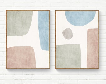 Pastel Tones Abstract Organic Shapes Art Print Set of 2