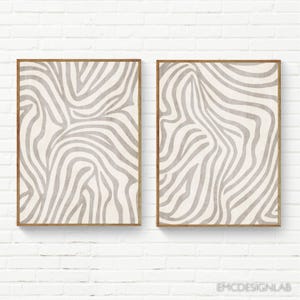 Beige Lines Abstract Art Set of 2 Prints for Bedroom Bathroom Neutral Art