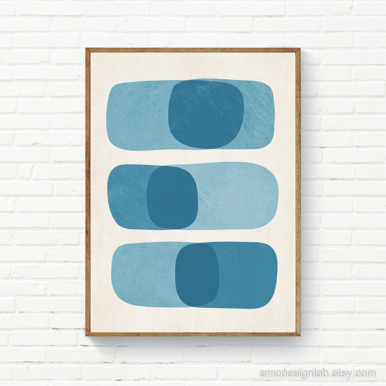 Minimalist Blue Tones Wall Art Shades of Blue Teal Rounded Etsy