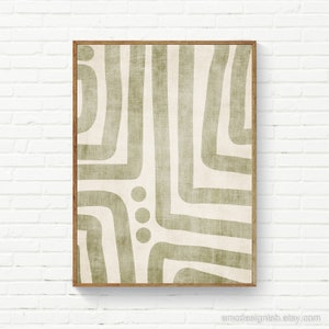 Green Rich Texture Bold Lines Artwork Japandi Abstract Wall Art