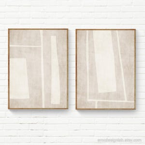 Conjunto de 2 impresiones de arte minimalista en beige con textura de lino blanco / Arte de cáscara de huevo beige / Arte digital minimalista en blanco marfil y lino beige / Arte para dormitorio